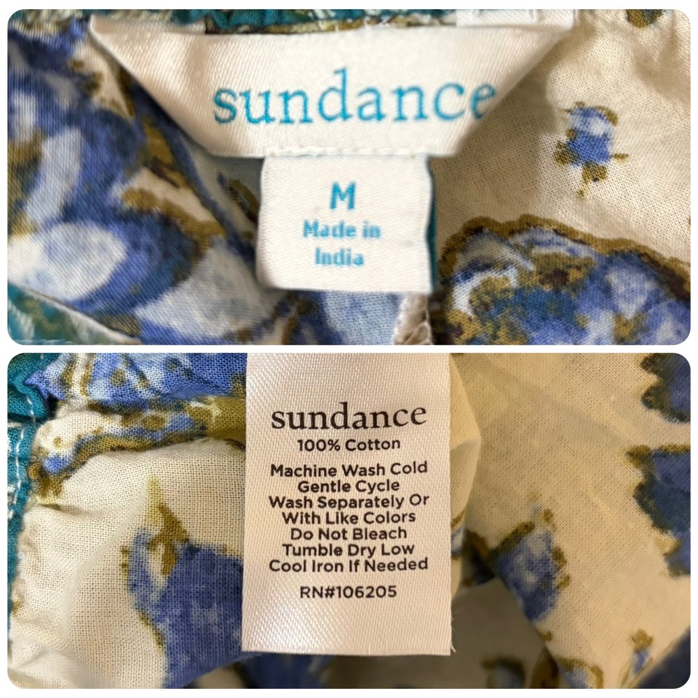 Sundance Leia Pants M Blue Floral Bird Cropped Cotton Boho Resort Capri - Picture 7 of 7